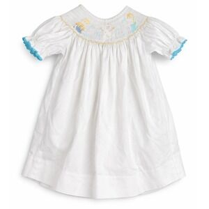 Banana Split Girls Embroidered Smocked Frozen Elsa Anna Olaf Bishop White 24M